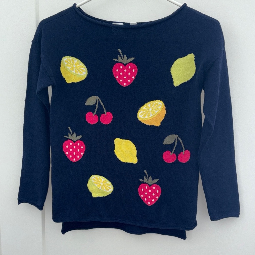 GAP kids boatneck fruit theme sweater girl's sz M 8-9 EUC LN